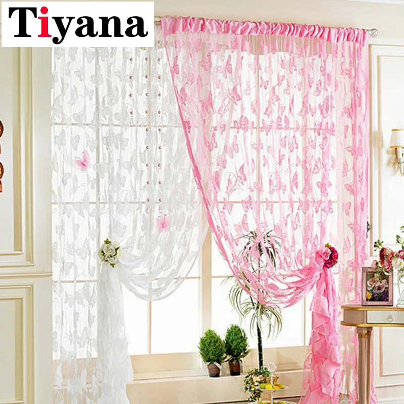 

100cm*200cm Butterfly Window Screen Short Tulle Curtains For Bedroom Door Curtain Weeding Decor P241D1