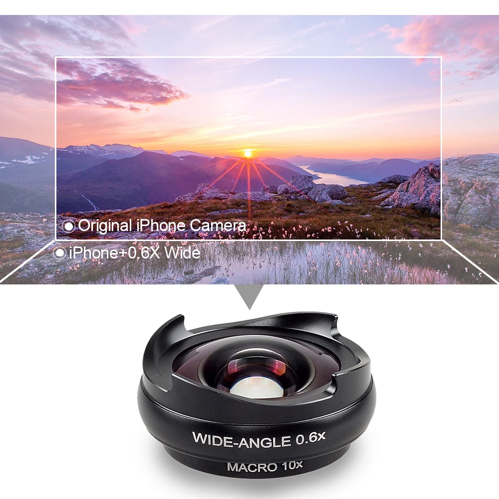 APEXEL 2 в 1 0.6x широкоугольный+ 10x макрообъектив Комплект Универсальный Профессиональный объектив камеры для iPhone x 7 8 6 plus samsung xiaomi phone