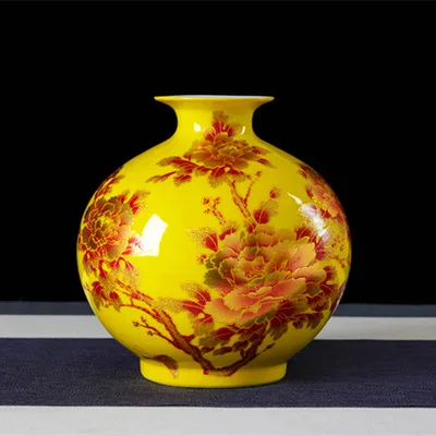 Китайская Ваза фарфоровая со стразами, блестящий цветок ваза Декор для дома своими руками Сияющие Семейные вазы для роз украшения дома R1825 - Цвет: Цвет: желтый