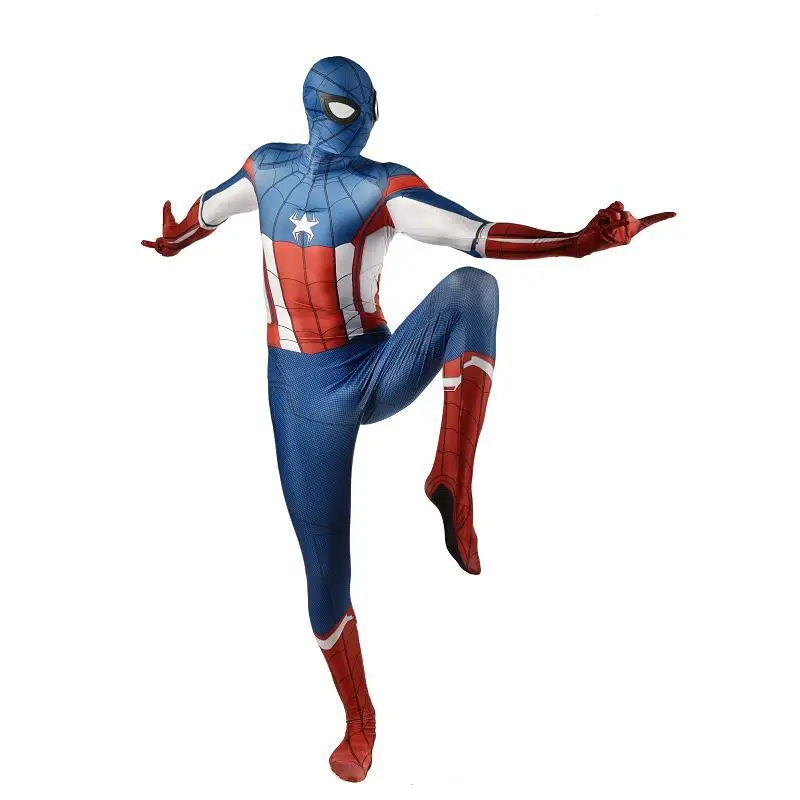 

Adult Kids Spider man Jumpsuits Captain America Cosplay Costume Halloween Bodysuit