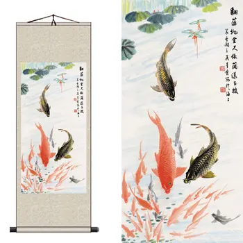 

#S085 Chinese culture 'Jinyu Tuju Caichi Flowers' Birds and Fishes Interesting Pictures Chinese Painting Silk Painting