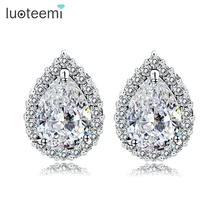 LUOTEEMI, роскошные дизайнерские свадебные серьги-гвоздики с Каплевидным кубическим цирконием и кристаллами, сексуальные женские элегантные аксессуары для ушей