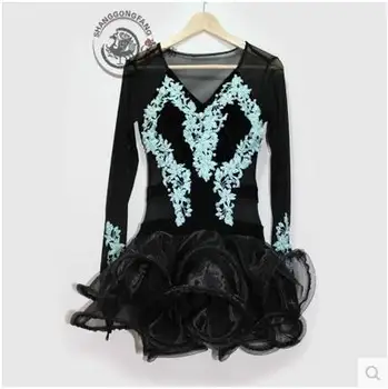 

New style Latin dance costume gauze long sleeves latin dance competition dresses for women child latin dance dresses S-4XL