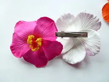 

30 pcs rose red Foam Hawaiian flower Hibiscus Flower bridal hair clip 9cm