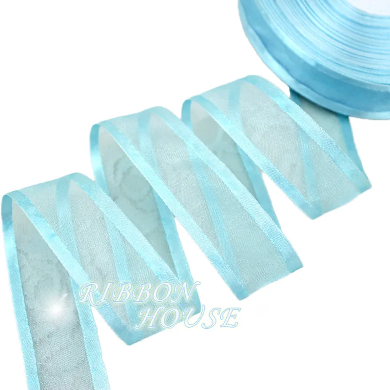 50 ярдов/рулон) 1 ''(25 мм) белые широкие ленты из органзы ленты для украшения подарочной упаковки - Цвет: Светло-голубой