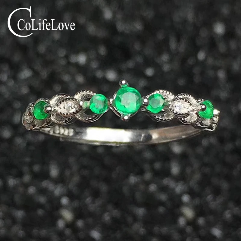 

Fashion emerald ring for party 5 pcs natural Zambia emerald silver ring solid 925 silver emerald jewelry birthday gift for girl