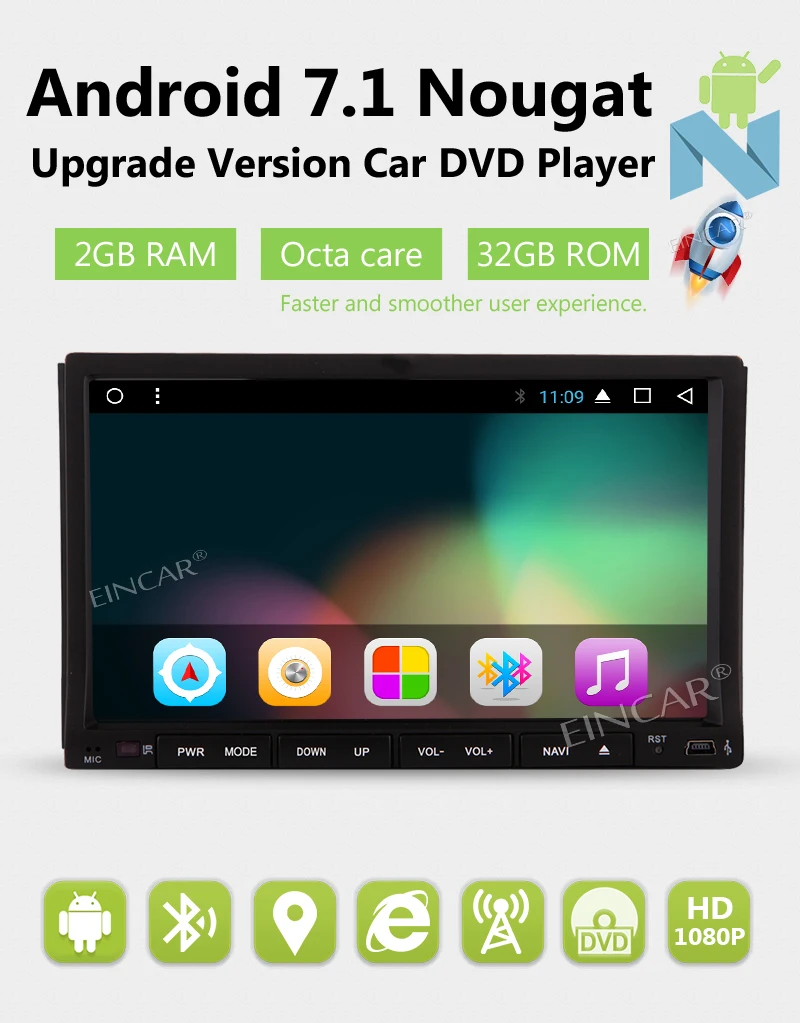 Top Android 7.1 Car Stereo 2 Din automotive vehicle GPS DVD Player Radio Touch Screen Head Unit Support Bluetooth Wifi+Rear Camera 0