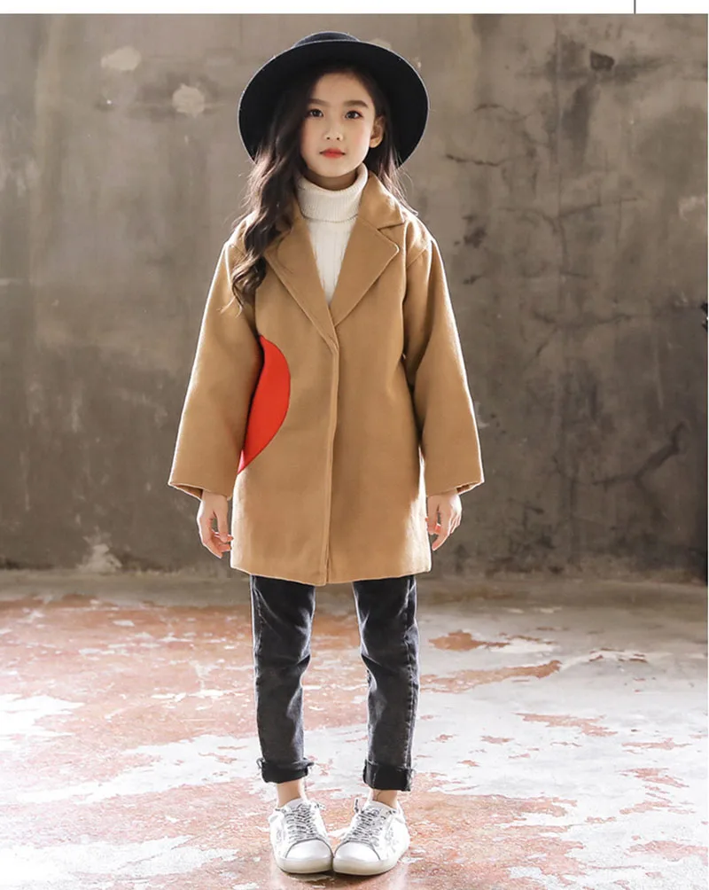 Детская куртка, пальто коллекция года, весенне-осенняя верхняя одежда для девочек шерстяная детская зимняя одежда модная ветровка для девочек возрастом 4, 6, 8, 10, 12, 13 лет