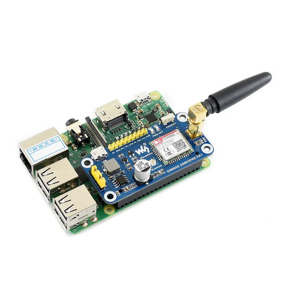 Шляпа Waveshare GSM/GPRS/Bluetooth на основе SIM800C для Raspberry Pi 2B/3B/3B +/Zero W|Демонстрационные