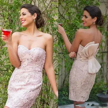 Erröten Rosa New Kurze Cocktailkleider 2016 Schatz-nixe Mini spitze Kurze Cocktailkleider Mit Großen Bogen Vestido De Festa Curto