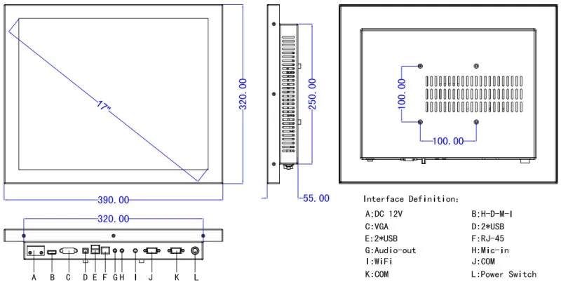 4 * USB г 32 г SSD разрешение 1280*1024 промышленные сенсорный все в одном настольном компьютере случае с питание