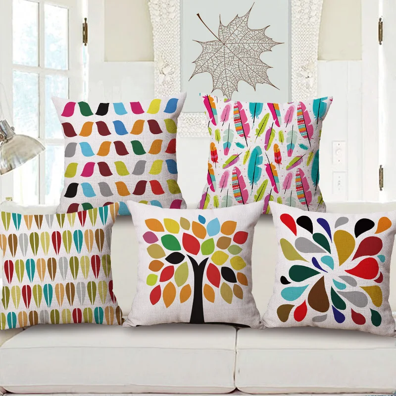 

Colorful Geometry Tree Printed Decorative Throw Pillow Case Geometric Cushion Cover Capa De Almofadas 45x45cm