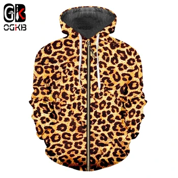 

OGKB Zipper Hoodie Sweatshirts Slim Animal 3D Hoodies Printed Leopard Streetwear Plus Size 5XL Clothing Men Autumn Coat Pullover