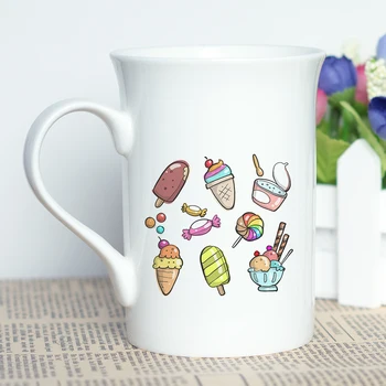 

Food Printed Themed New Bone China Tea Cup Ceramic 300ml Colorful Printing Coffee Mug Beautiful Design 10oz Water Cup