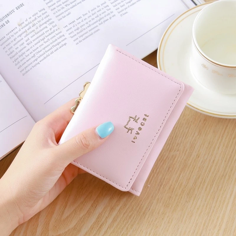 

Women's Wallet Short Paragraph Casual Simple Mini Student Cute Animal Kitten Wallet Female Coin Purse Coin Card Package