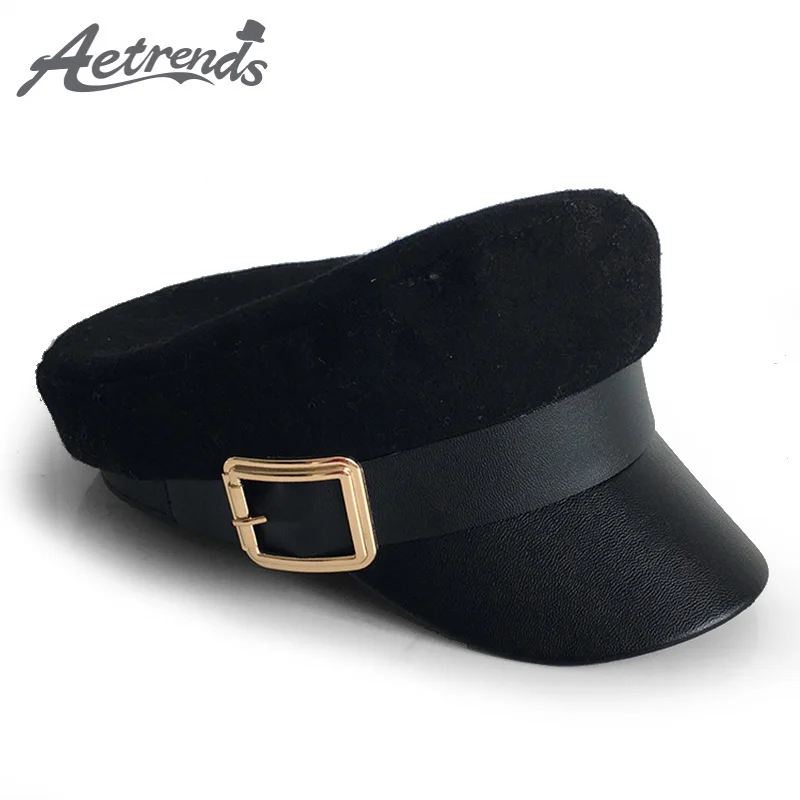 

[AETRENDS] Winter Army Military Caps Men Women Hat Vintage Wool Feel Flat Cap Retro Hats Z-6641