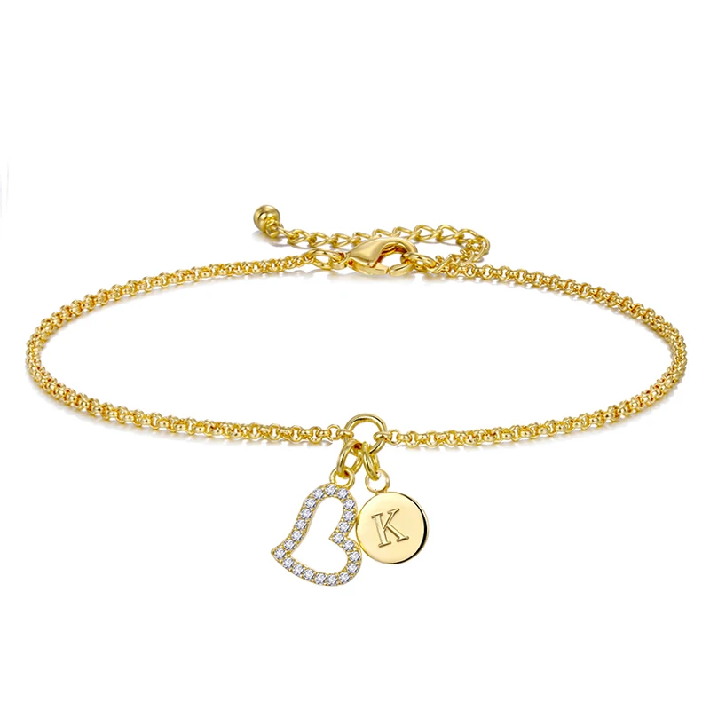 Duoying Циркон Сердце пользовательский браслет для женщин звено цепи маленькая Начальная буква A-Z Стразы браслет поставщик etsy Прямая поставка