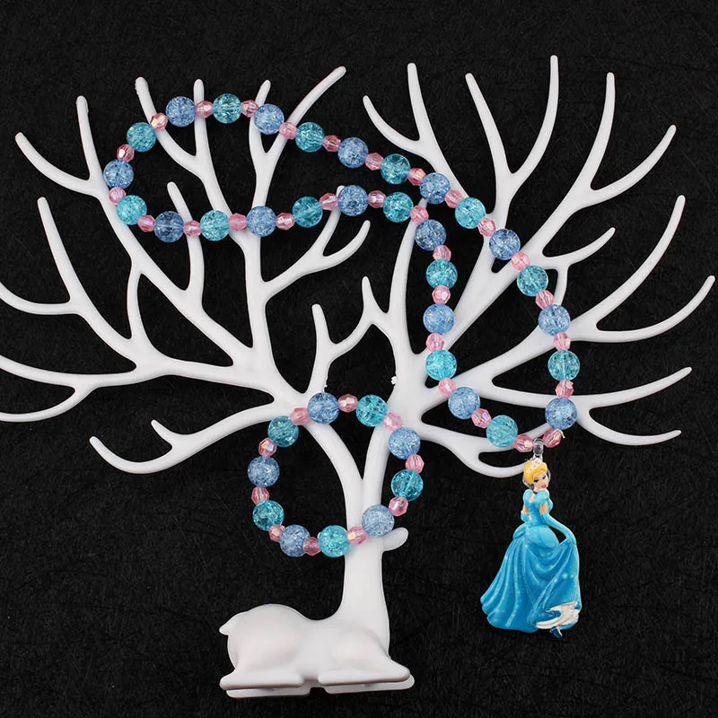 Новое ювелирное ожерелье для маленьких девочек Эльза Анна бусины для детей аксессуары принцессы стиль ожерелье с кулоном Эльза - Окраска металла: Cinderella