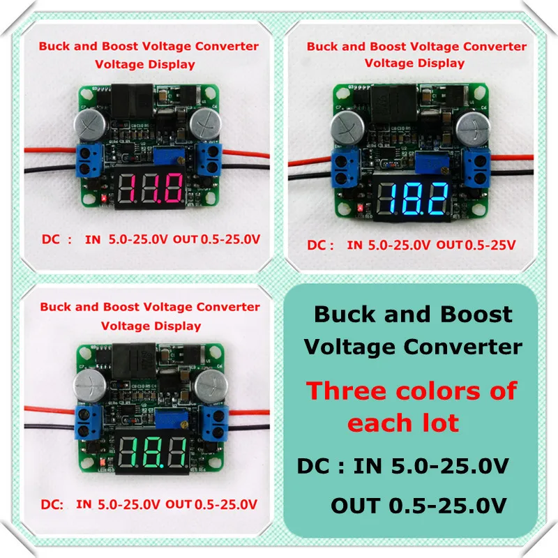 Три цвета отображения напряжения DC-DC регулируемый шаг вверх/вниз Питание модуль наддува и понижающий преобразователь 5-алюминиевая крышка, 25В [3 шт./партия]