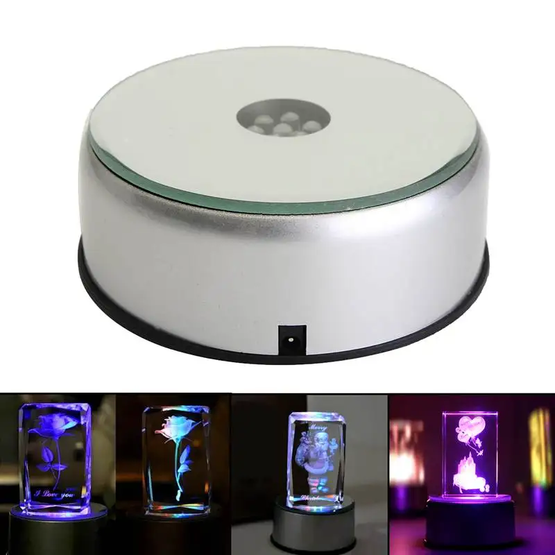 

Colorful 3D Crystal Display Crafts Lamp Base Stand Unique Rotating 7 LED Night Light With Adapter 110V-220V