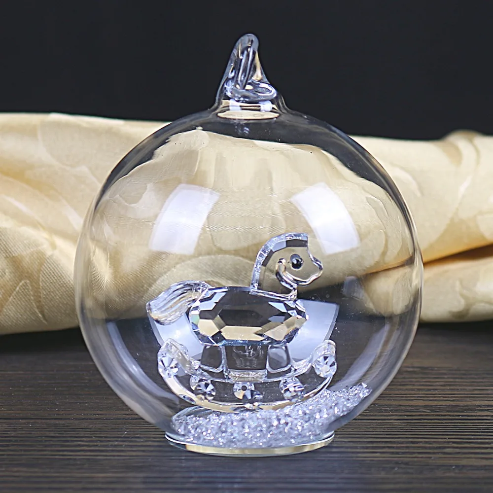 

H&D Hanging Glass Christmas Balls Tree Ornaments Decoration - Crystal Glass Horse Figurine in a Glass Dome Gifts for Kids