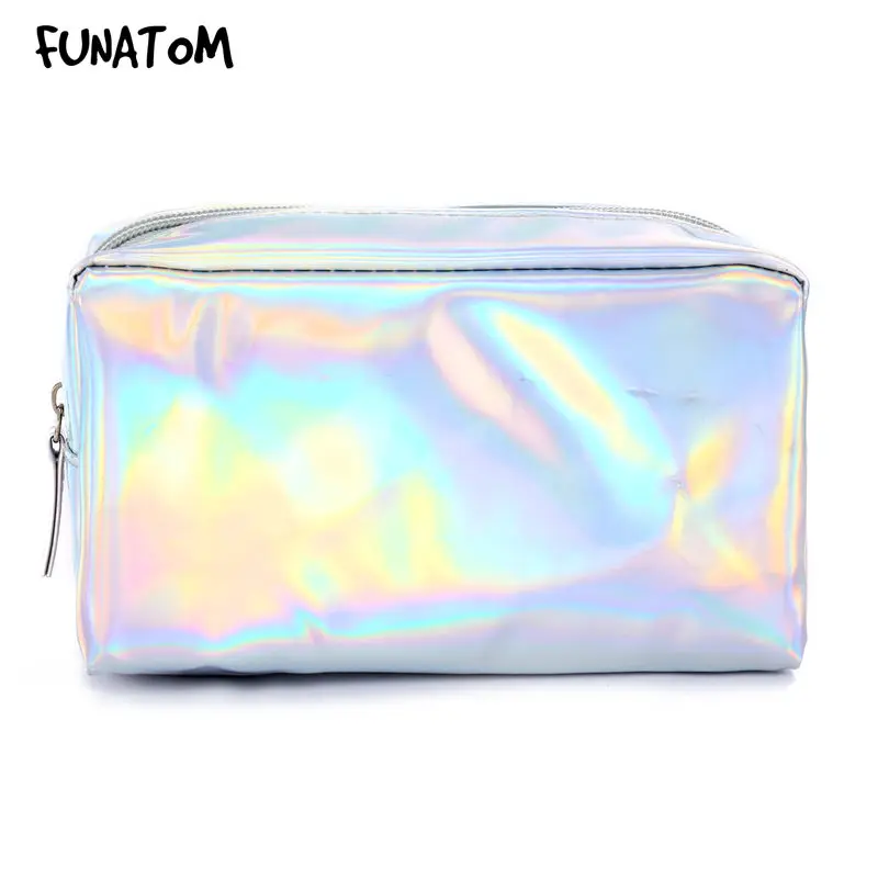 Holographic Laser Cosmetic Bag Fashion Holographic Pencil Case Cosmetic Makeup Pouch Laser Zipper Purse Bag Toiletry Cases