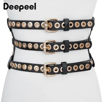 

Deepeel 1pc Imitation Leather Women Cummerbunds Fashion Rivet Decorative Pin Buckle Twotwinstyle Wide Belt Match Jeans Coat