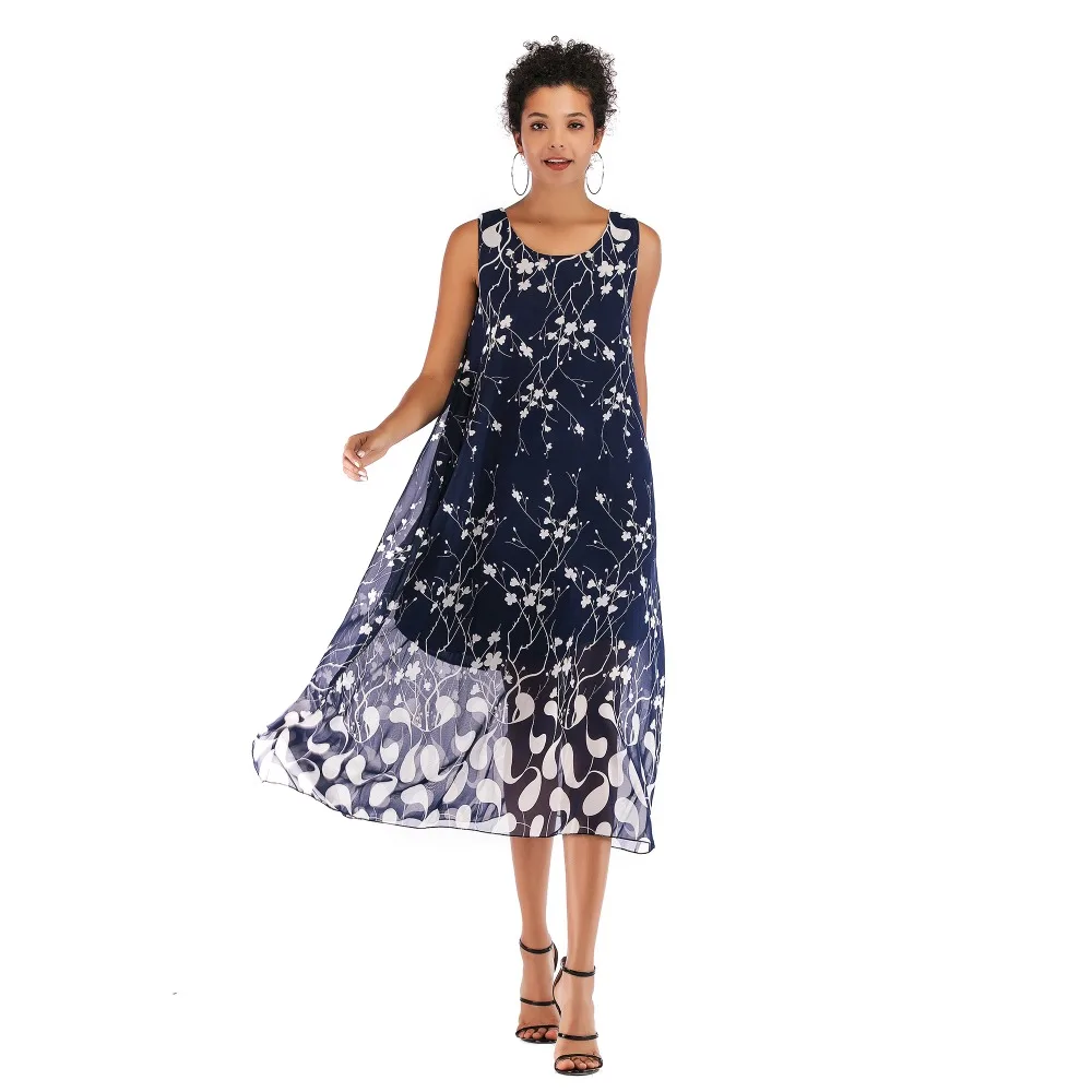 Лето 2019 модное летнее шифоновое платье Boho пляжное длинное без рукавов вечерние