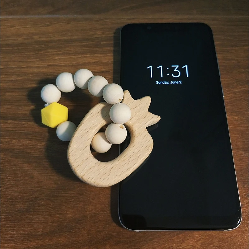 

Baby Wooden Teether Bracelet Natural Wood Teething Rings Silicone Beads Teething Wood Rattles Toys Baby Teether Nursing Pacifier