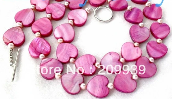 

huij 003032 Fuchsia Heart Sea Shell &Rice Freshwater Pearl Necklace 14K GP