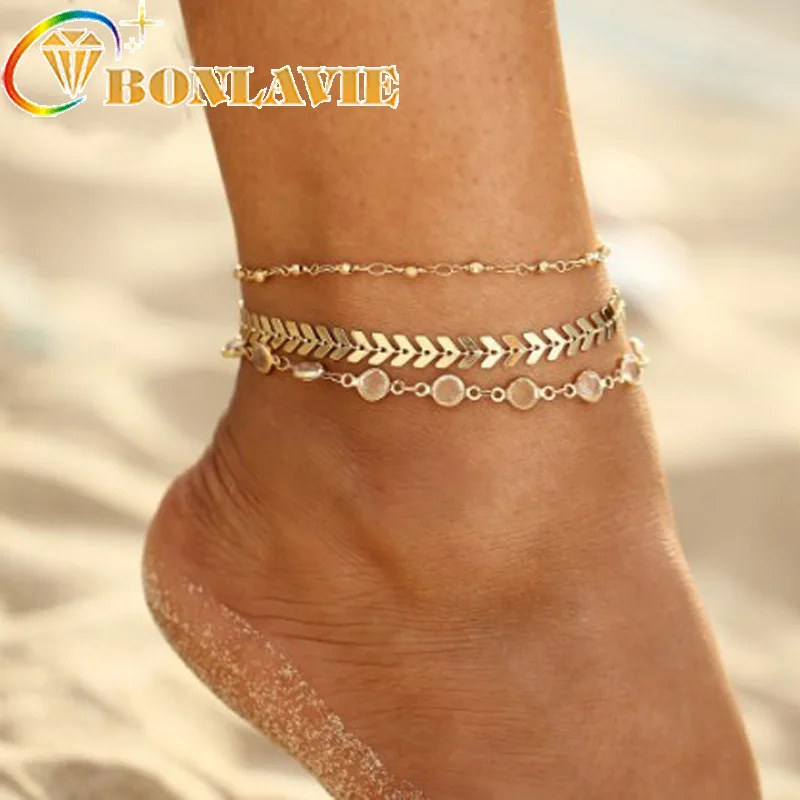 

3Pcs/lot Crystal Sequins Anklet Set For Women bracelet bangles Jewelry Vintage Statement Anklets Style Party Summer Jewelry