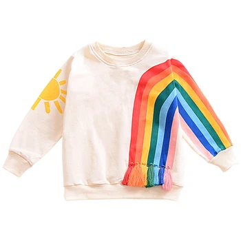 

2018 Boys Girls T-shirt Baby Shirt Casual Children Clothing Autumn Long Sleeve Rainbow Fringe Cotton Tops Kids Clothes 18M-6Yrs