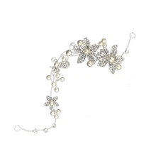 Дамы Серебряные стразы свадебный цветок ободок на голову с жемчугом заколка для волос гребень(Размер: 1" на 2", Цвет: серебро