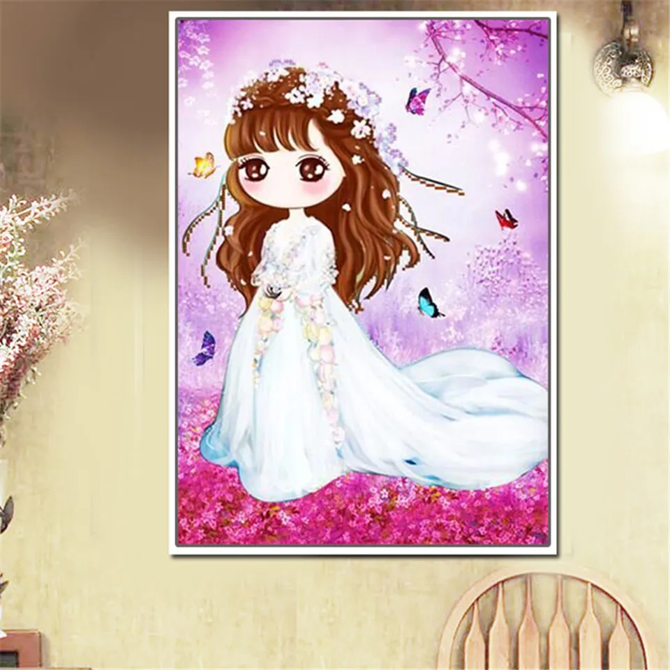 5D DIY Berlian Bordir Lukisan Cross Stitch Kartun Lucu Gadis