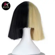 Miss U волосы Высокое Температура Волокно наполовину черный половиной блондинка белые волосы Средний размер странный прямо Косплэй костюм парик партии для для женщин