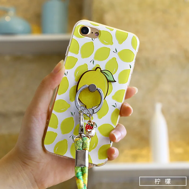 3D Fruit Cases For iphone 7 6 Case TPU Fundas For iphone 8 6s Se 5s 7 Plus Cover Bag With Ring Soft Back Phone Case Cute Rope q25