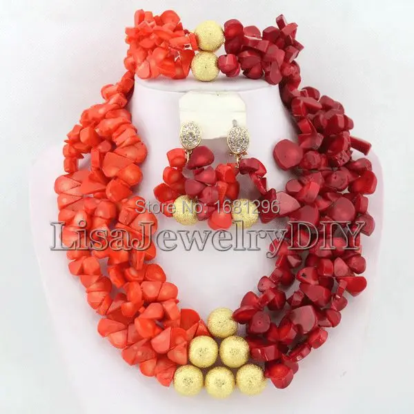 

African Coral Beads Jewelry Sets Nigerian Wedding African Bridal Jewelry Set Free Shipping HD0513
