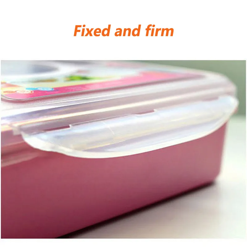 4 Cells Helath Plastic Bento Lunch Box Tableware Set Food Container Microwave School Lunch Boxes Sub-grid Design With Spoon (1)