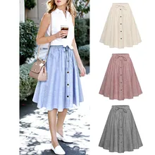 Feitong юбка миди Новое повседневное женское Полосатое однобортное кружевное расклешонное платье с высокой талией женский сарафан#3,5