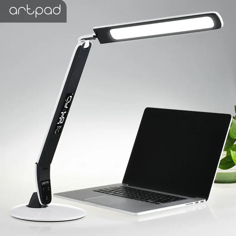 

USB Charge Phone Business LED Tabletop Lamp Eye Care Foldable LED Desk Lamp Dimmable Table Light With Clock Time Alarm Display