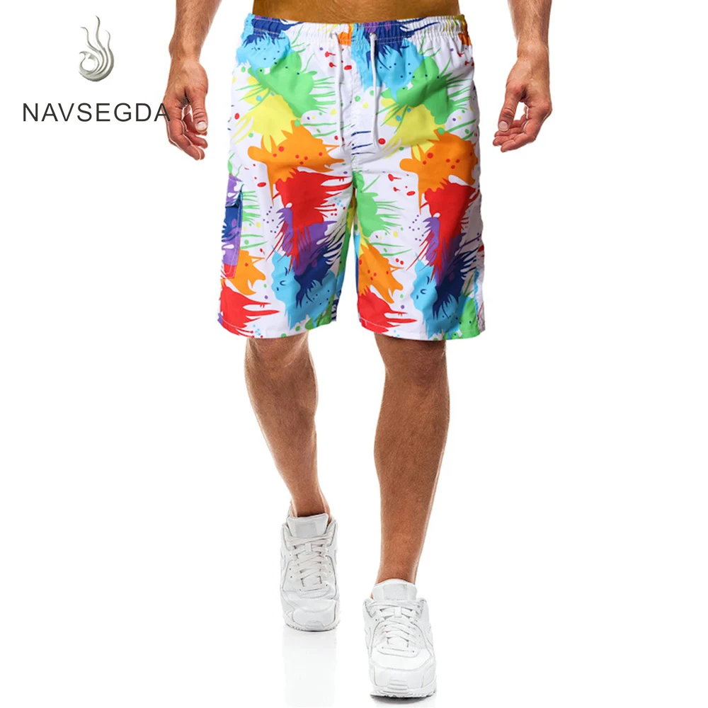 NAVSEGDA 2019 الطباعة السباحة تصفح الصيف رسم سلسلة شورتات للبحر الرجال اللوحة طباعة المياه قصيرة حملة تصفح