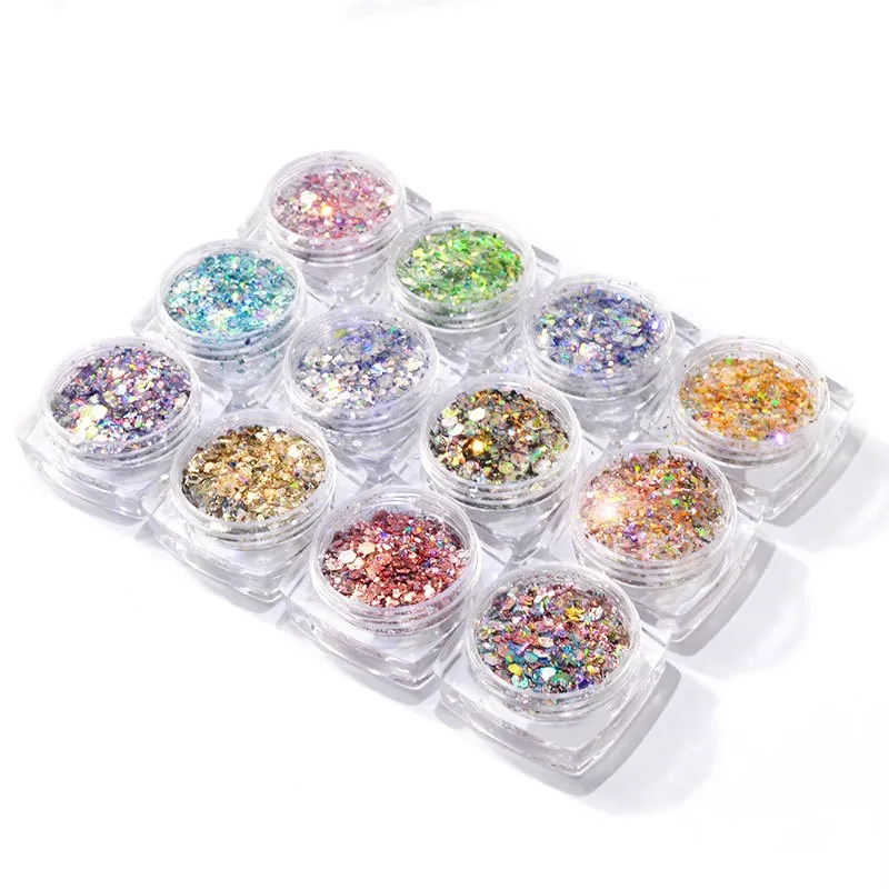 

1 Box Chunk Glitter Nail Mermaid Glitter Flakes Sparkly 3D Hexagon Colorful Sequins Gel Polish Manicure Nails Art Decorations