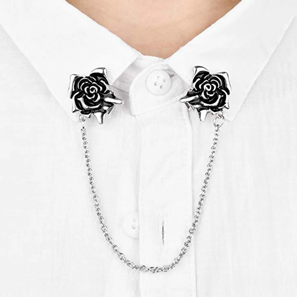 

Women 3d Rose Flower Chain Shirt Sweater Guard Cardigan Clips Girl Dress Cinch Clip Shawl Collar Pin Brooch Clothes Decoration
