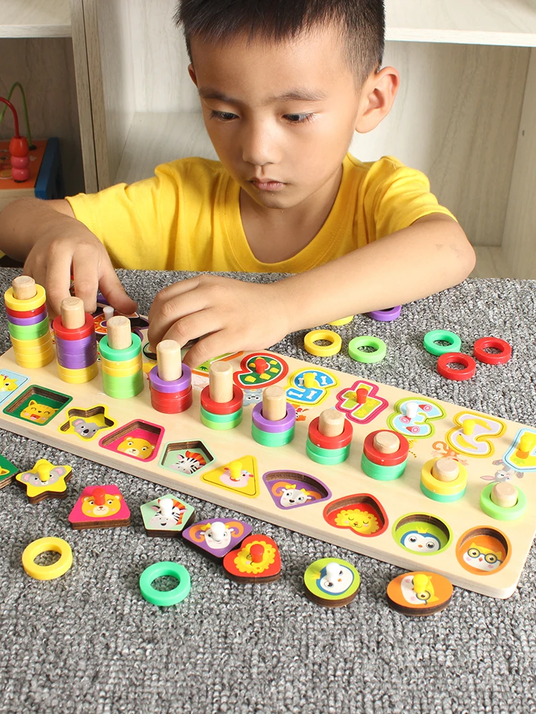 

Preschool Baby Montessori Toys Early Education Teaching Aids Math Toys Digital animal Wooden Toy Count Geometric Shape Matching