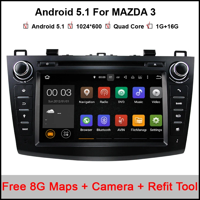 Best 8 inch1024*600 Quad Core Android 5.11 Car DVD GPS For MAZDA 3 2010 2013 Autoradio Audio Stereo Capacitive Central Multimedia