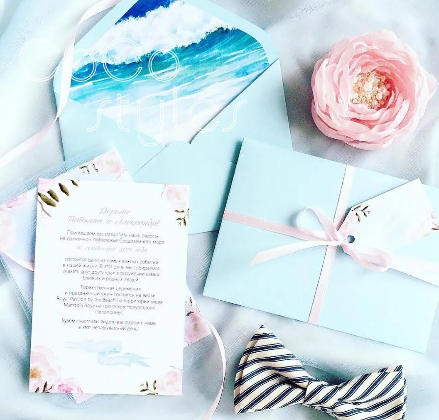  Cocostyles bespoke beautiful navy blue sea watch color invitation card set with gold foiling for be - 32888717695