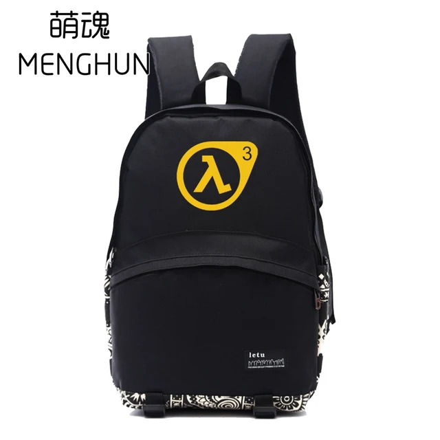 Black Nylon backpack half life backpacks game fans daily use big backpack school bag for student