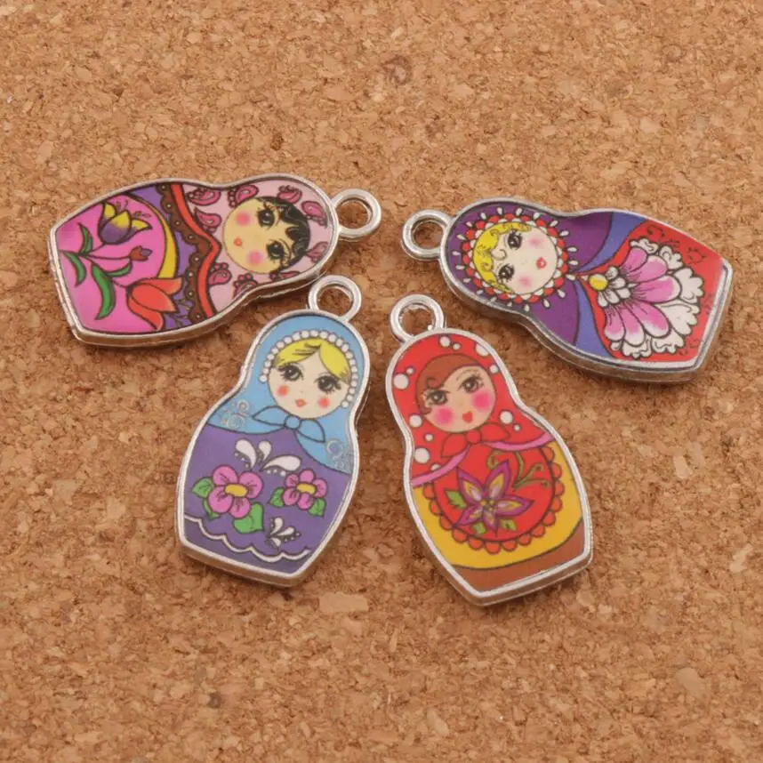 

10pcs Two-Sided 4 Color Enamel Matryoshk Russian Doll Charm Pendants L1555