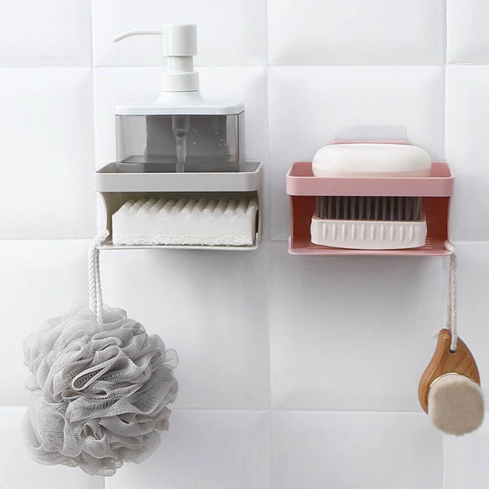 

Kitchen Tray Bathroom Suction Cup Rack Wall Mount Soap Dish Home Space Saving Container Box Double Layer Sponge Drain