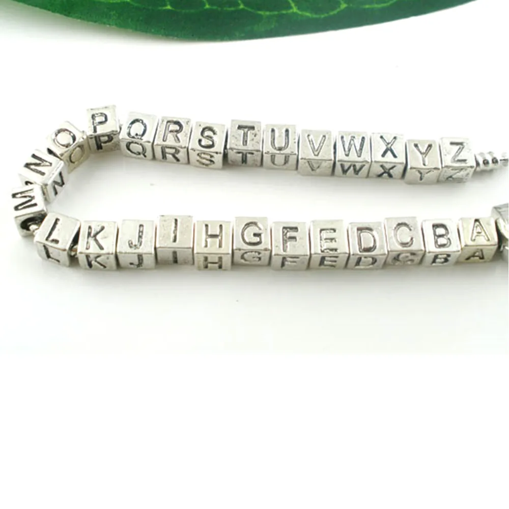 

DoreenBeads 26 PCs Antique Silver All Alphabet letters( A-Z) Charms Beads Fit European Charm For DIY Jewelry 7x7mm 2018 Hot Sale